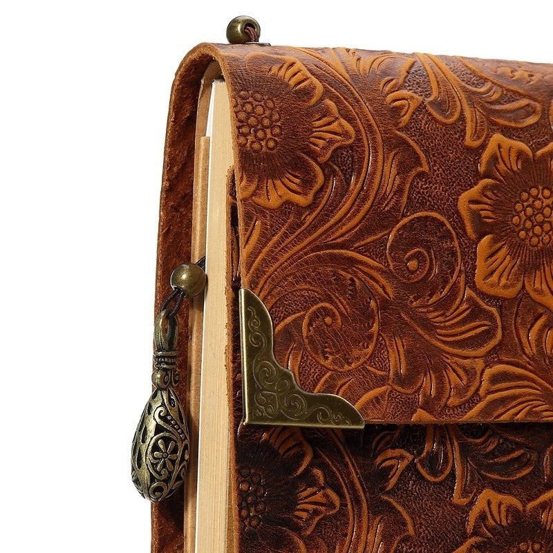 Embossed Pattern Soft Leather Travel Notebook with Lock and Key Diary Notepad Paper for Business Sketching & Writing