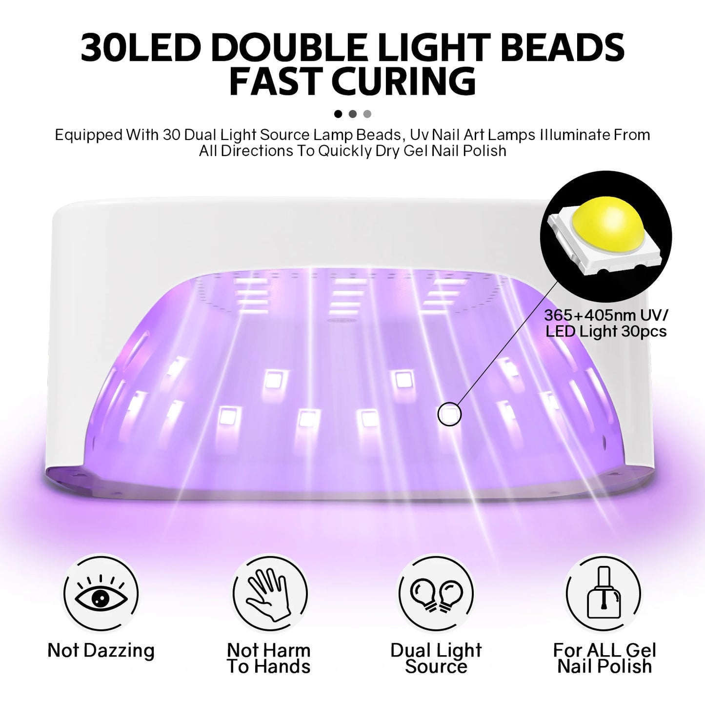 Uscător de unghii DianaBeauty 120W UV LED - 30 LED-uri, 3 temporizatoare, baterie