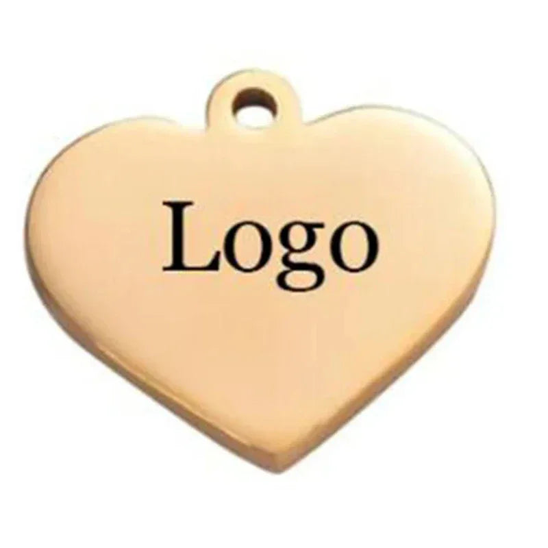 Customized Charms Stainless Steel Heart Tag Engrave Logo Letter DIY Bracelet Necklace Pendant for Jewelry Making - Golden Bridge Store