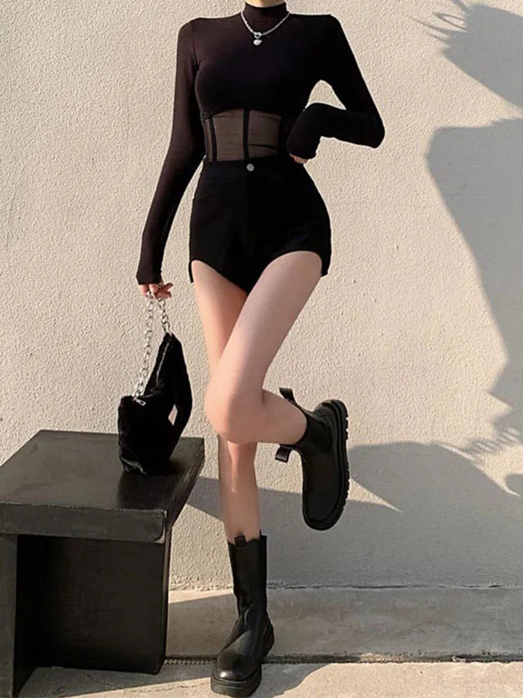 Summer Women T Shirt  Woman Clothes Long Sleeve Tops Spring Black Slim Tshirt Female Crop Top Tee elegant Skinny Y2k