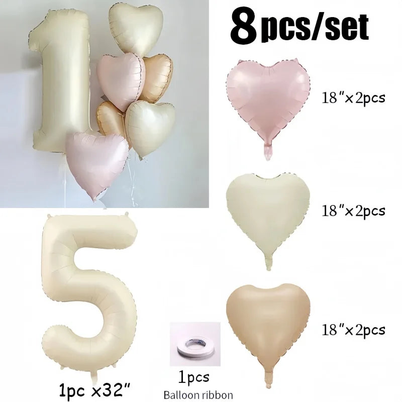 CHUYUN Happy Birthday Zahlenfolie Ballons - 8er Creme 40cm