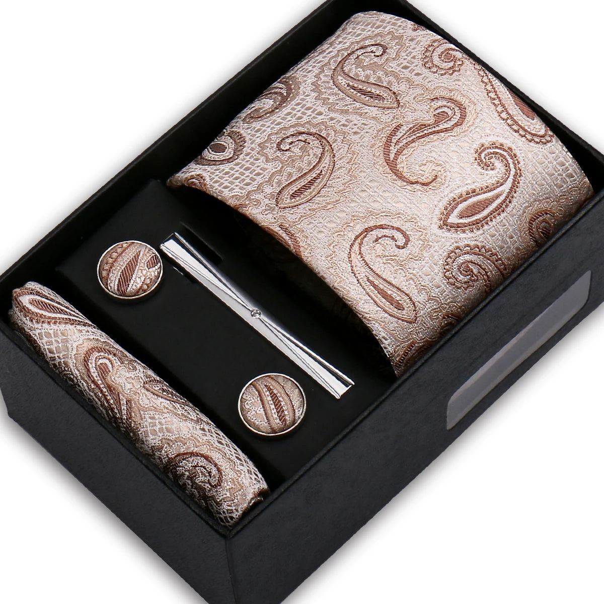 Elegant Men's Suit Necktie Gift Box Set Floral Tie Handchief Cufflinks Tie Clip 4-Piece Business Wedding Party Suit Accessories