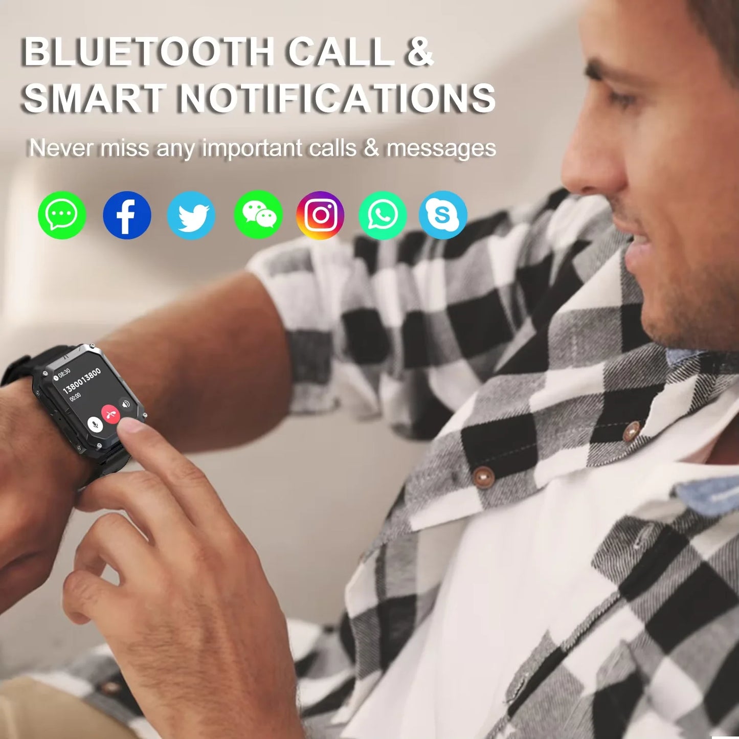 C20Pro Sports Smart Watch Männer Bluetooth Anruf Smartwatch IP68 Wasserdicht Multi Sports Mode Gesundheitsüberwachung Militär Smartwatch
