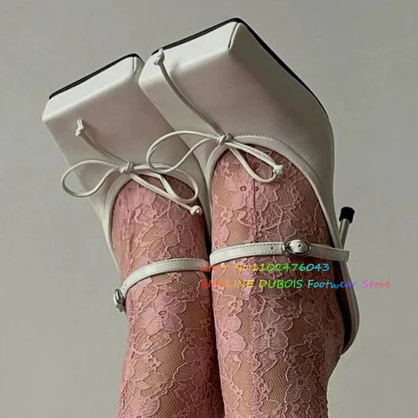 Elegant Women's Formal Shoes Square Toe Bow Tie High Heels Golden Elastic Strap Summer Vintage Mary Janes elegant Party Shoes