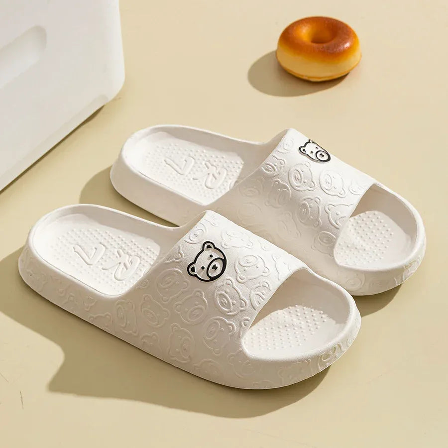 Men's Slippers Summer Cartoon Bear Indoor Soft Thick Sole Anti Slip Women Exquisite Slides Bathroom Beach Outdoor Shoes Couple - Golden Bridge Store