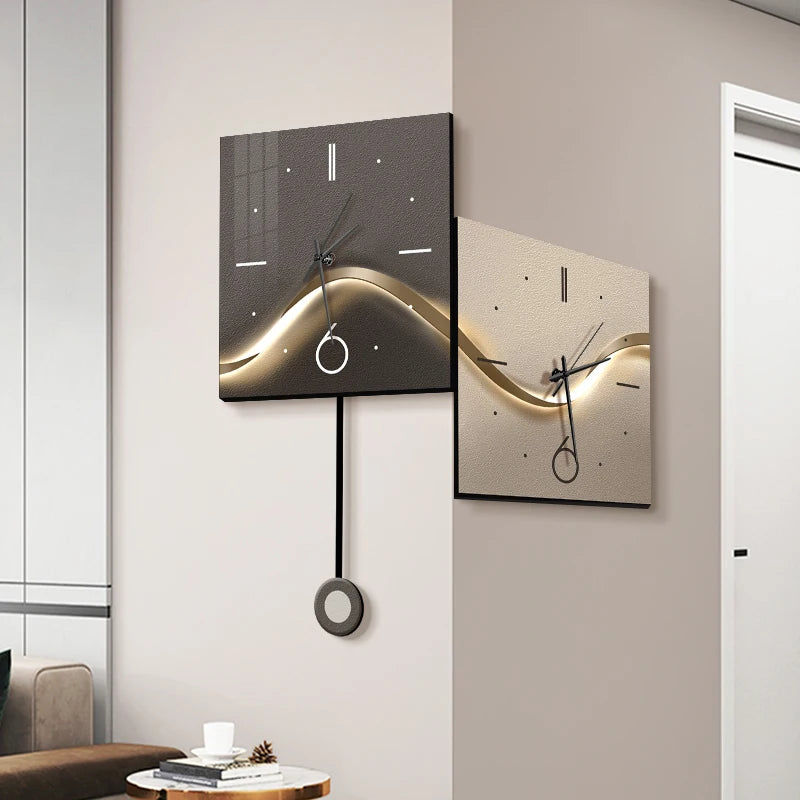 Home Decor Rear LED Light Corner Wall Clock Home Living Room Decorative Corner Double Sided Clock Digital and Analog Clocks