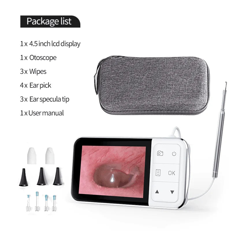 Digital Otoscope with Gyroscope 3.9MM 4.5 " IPS Ear Scope Camera 1080P Ear Wax Removal Tool For Home Ear Infection Detector