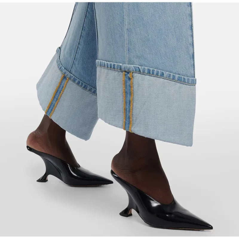 Elegant Pointed Toe Women Slippers Shoes Designer Shallow Fashion Spring Autumn Wedges High Heels Banquet Mule Zapatos De Mujer