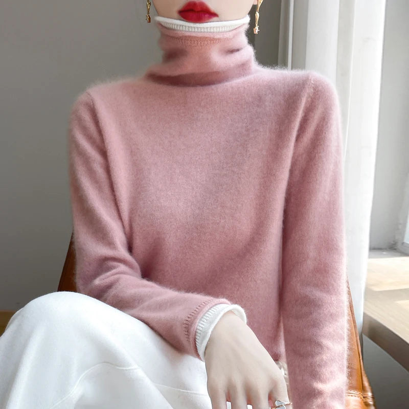 SHUANGYANROADCN Merino Rollpullover - Größe M, Merinowolle