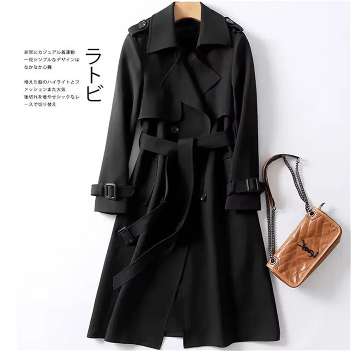 Elegant Women Fashion British Jackets Autumn Winter Widebreaker Streetwear Midi Coats Casual Office Lady Button Slim Chic Coat - Golden Bridge Store