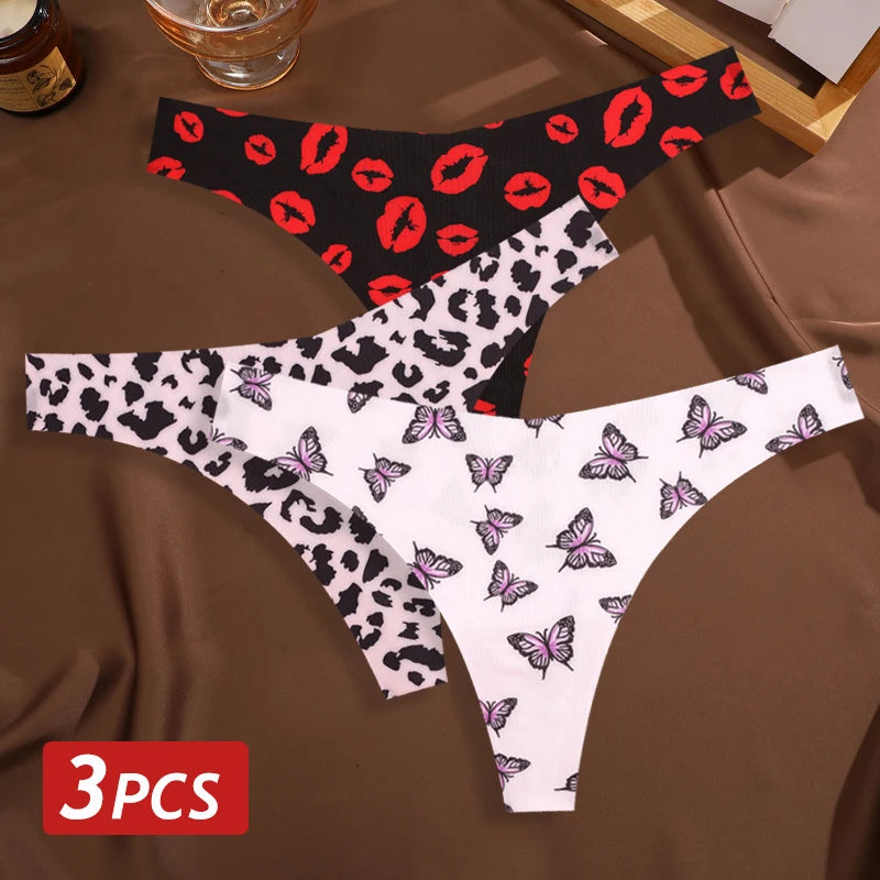 All Of Me Damen-Unterwäsche 2025 - 3er-Set Ice Silk nahtlose Strings Leopard & Schmetterling Print