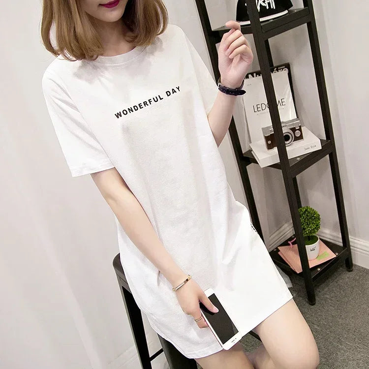 Women T-shirts Anime Y2k T Shirts Gothic tops 2023 Summer Loose Slit Femme Cotton T shirt Print Long Short Sleeve Ladies T-shirt