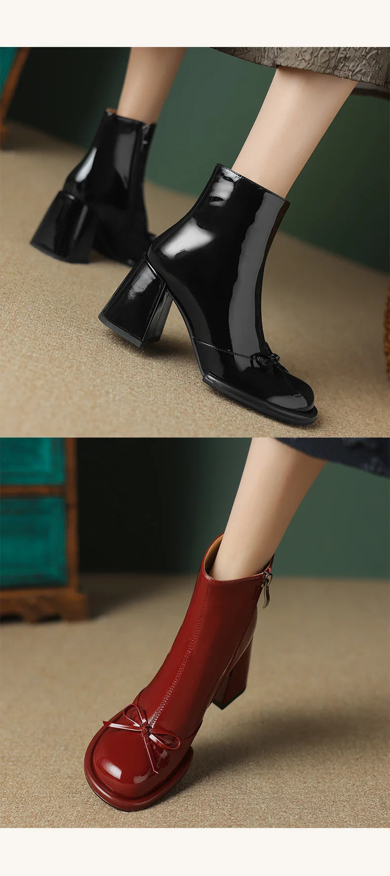 Elegant High Heels Women Ankle Boots Bow Sweet Shoes Winter New 2025 Trend Chunky Pu Leather Party Dress Snow Boots Pumps Mujer