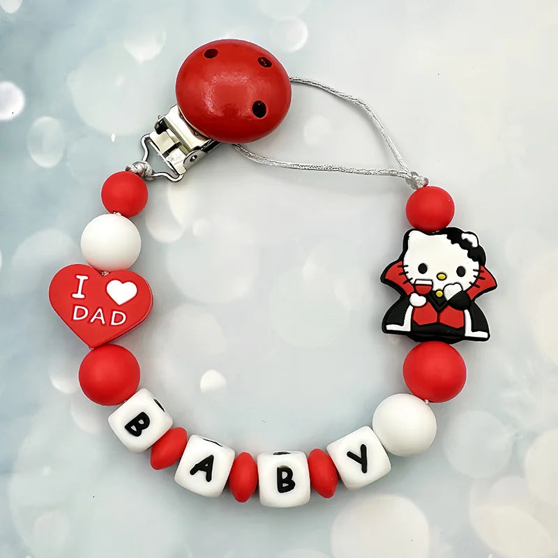 Lanț personalizat pentru suzetă cu nume - cleme din silicon cu litere englezești pentru bebeluși - suport pentru lanț, pandantiv pentru inel de dentiție, cadouri pentru bebeluși