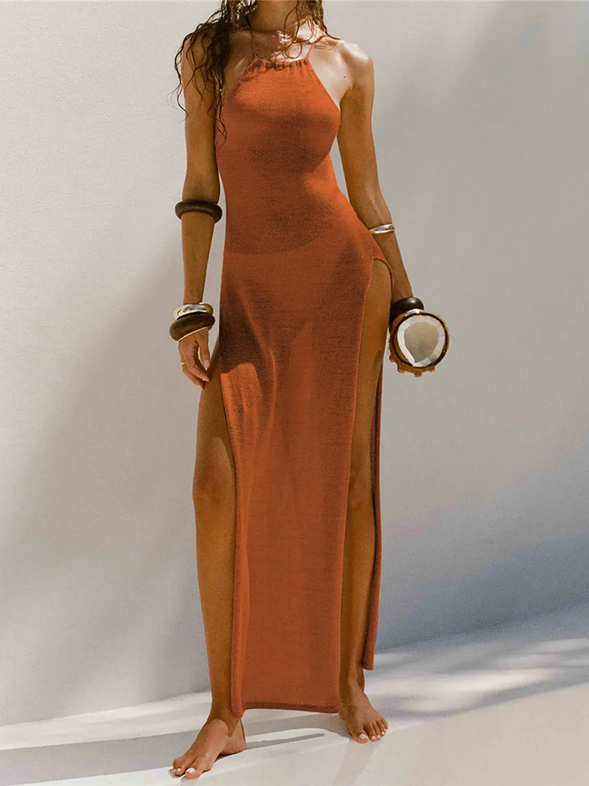 Elegant 12 Farben High Slit Häkel Gestrickt Maxi Kleid - Lang Strand Cover Up Urlaub Party Kleider Strandmode