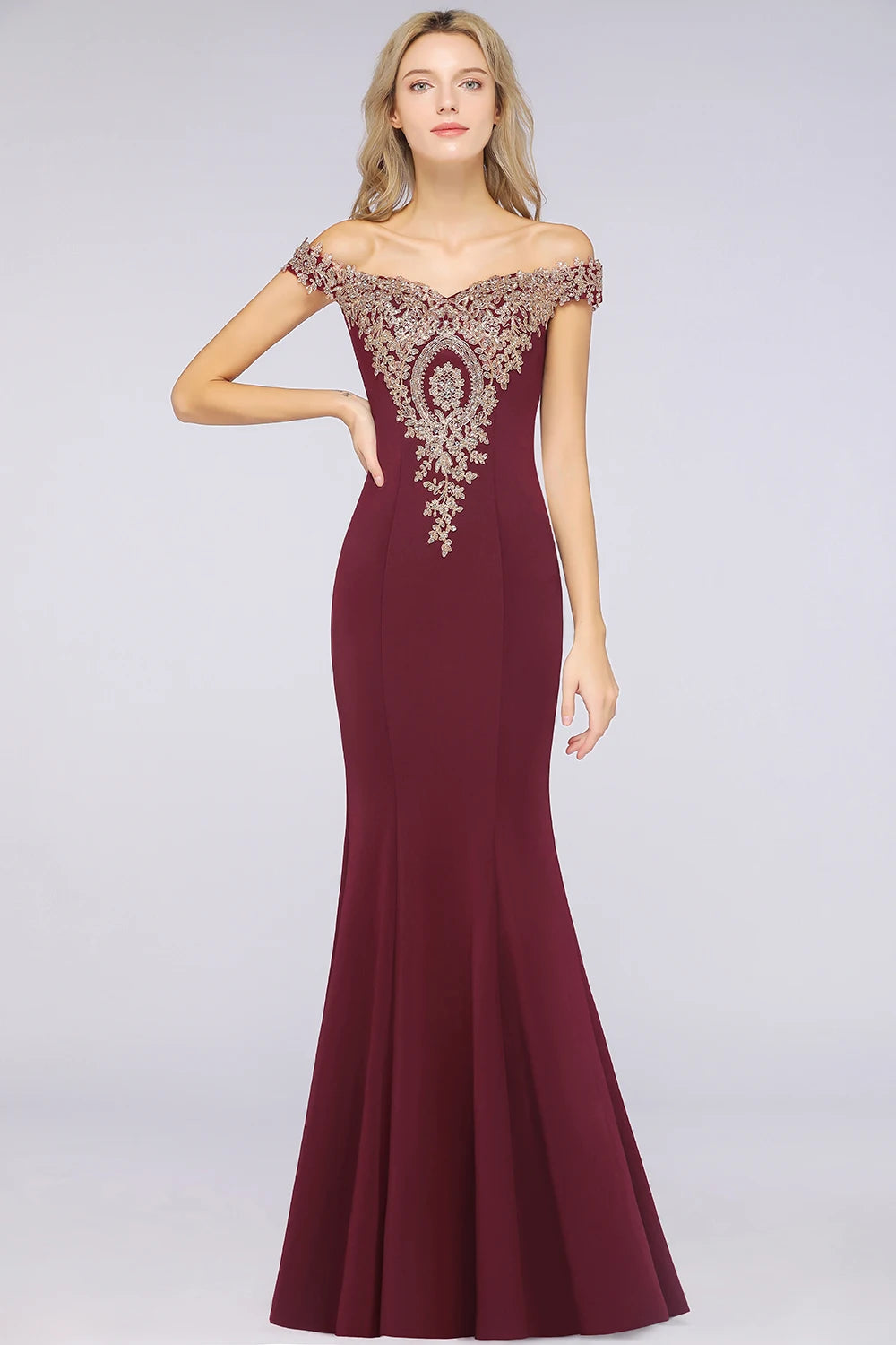 Women Mermaid Bridesmaid Dress For Wedding Party Long Lace Applique Off Shoulder Evening Prom Formal Gowns Floor Length Vestidos