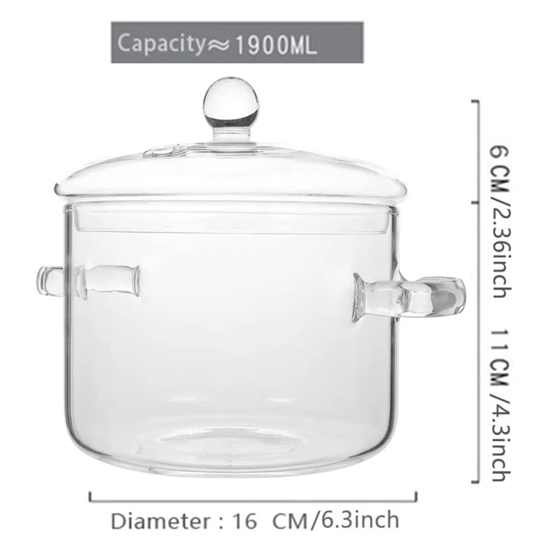 Glass Saucepan With Cover,Stovetop Cooking Pot With Lid And Handle Simmer Pot Clear Soup Pot High Borosilicate