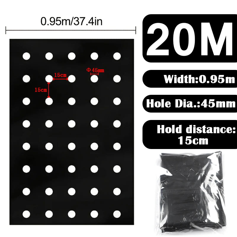 Folie de mulcire perforată Tewango - 0,95 m, 5 găuri la 15 cm distanță