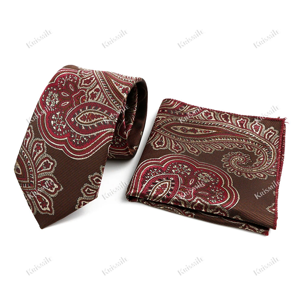 Novelty Paisley Tie Pocket Square Set For Men Skinny Slim 6cm Necktie Fit Business Wedding Party Stage Host Daily Wear Accessory