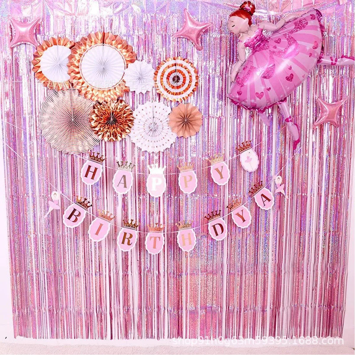 W0020 Lametta-Vorhang Hochzeitdeko - 2 Stück, 2 m, rosa