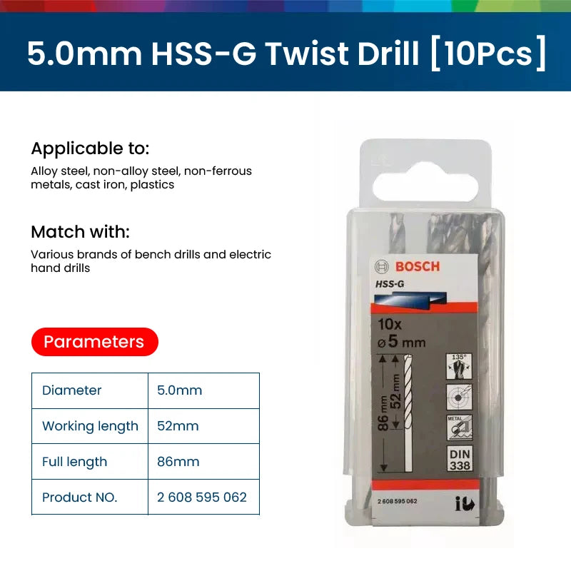 Bosch Metal Drill Bits Hss-G Straight Shank Twist Drill Bit Hole Cutter Power Tools for Metal Alloy Iron Drilling Metalworking