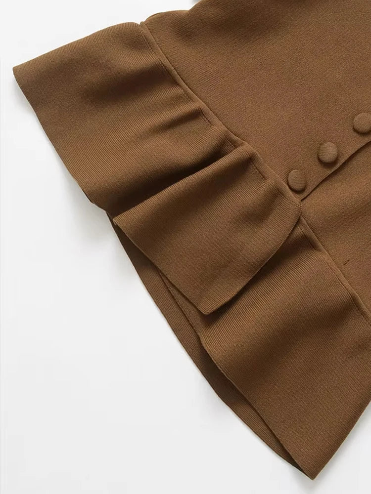 TRZA Cardigan Frontknopf Strick Peplum - Größe Kragen