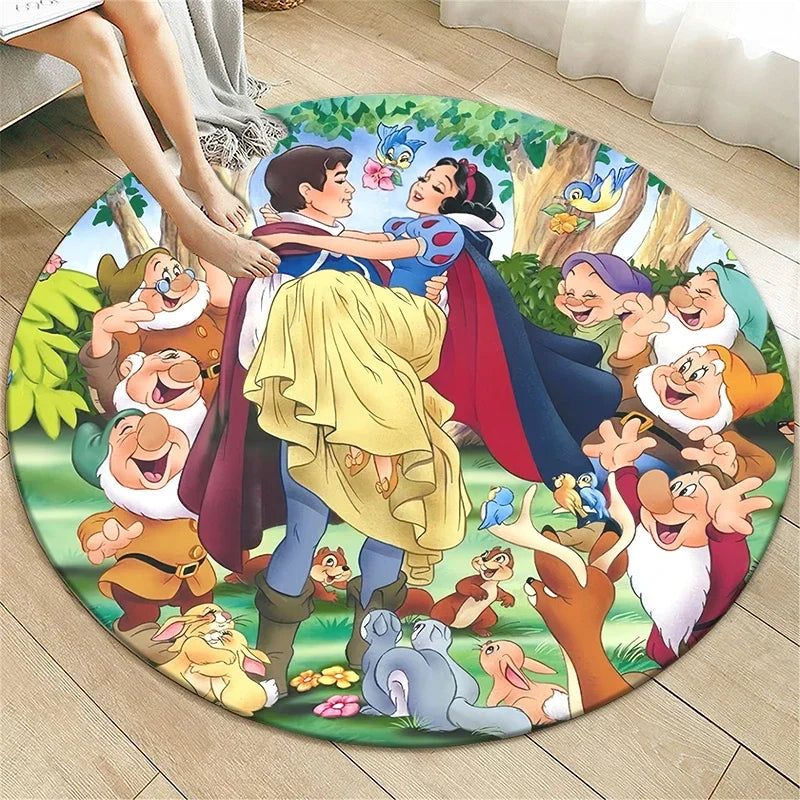 Snow White Cartoon Print Circular Carpet, Bedroom Decorative Carpet, Living Room Bathroom Picnic Camping Non-slip Mat