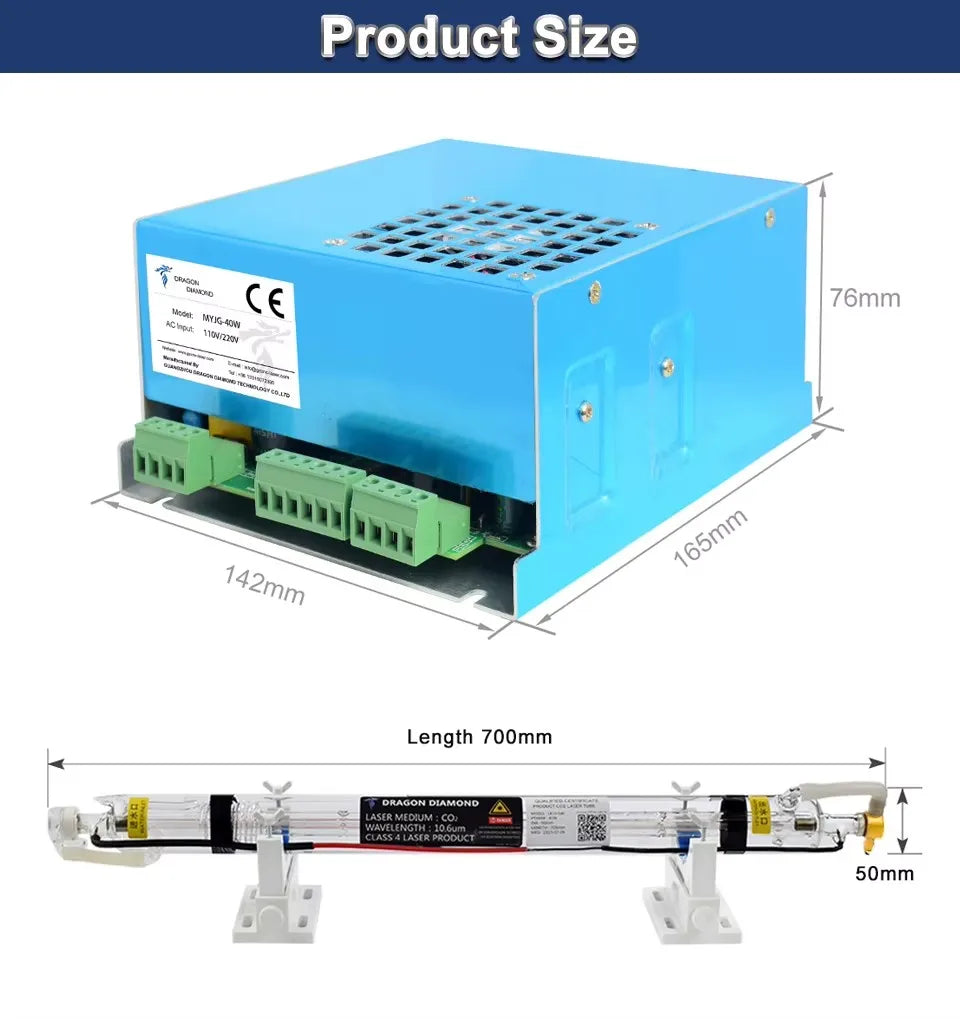 Dragon Diamond CO2 Laser Röhre Wasserkühlung-40W 50mm 700mm