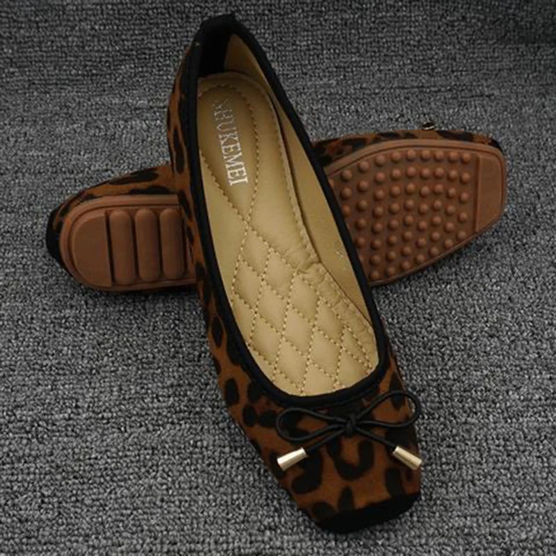 Neue Frühling Sommer Damen Ballerinas - Süße Flache Schuhe mit Schleife - Große Größe 42 Leopard Design
