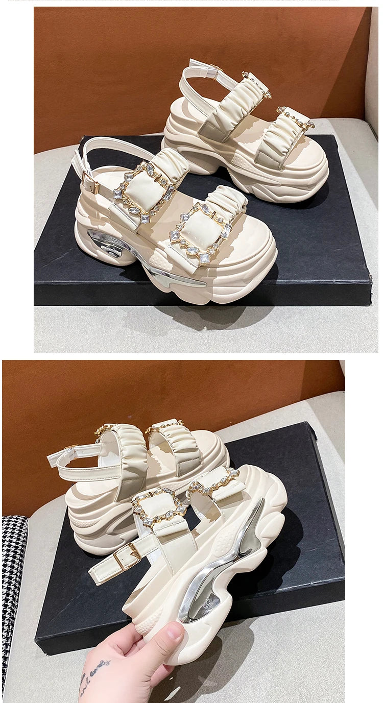 Women's Bling Strap Chunky Sandals Summer 2023 Thick Bottom Wedges Beach Slippers Woman Fashion Pink High Platform Sandals Mujer