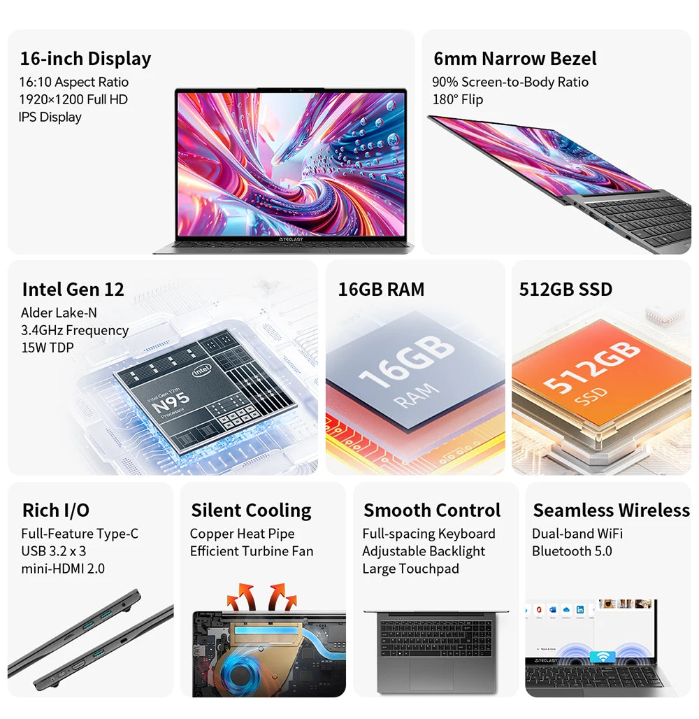 Teclast F16Air Flip-Laptop - 16 GB RAM, N95, 16,1Zoll