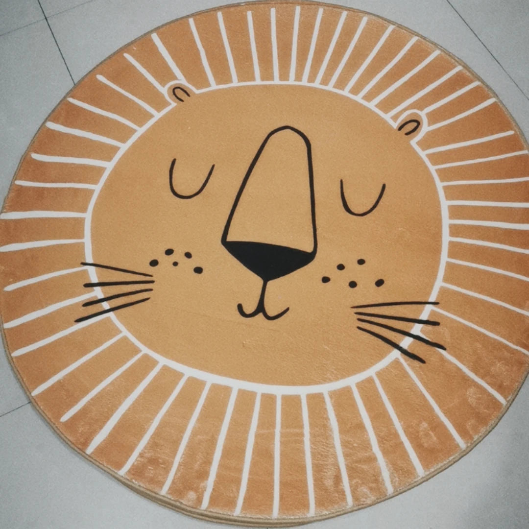 Photography Props Cartoon Round Shape Mat for Children Kid Play Pad Round Carpet Lion Playmat Living Room Carpet Rug for Bedroom