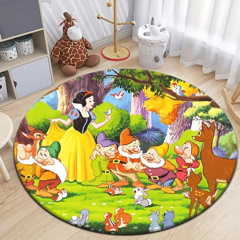 Snow White Cartoon Print Circular Carpet, Bedroom Decorative Carpet, Living Room Bathroom Picnic Camping Non-slip Mat