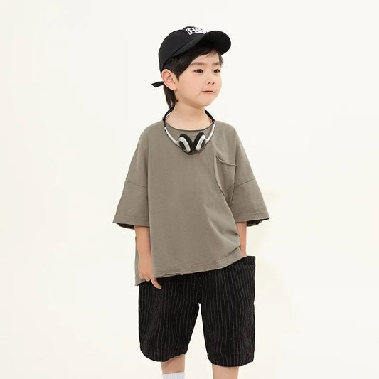 Jungen-T-Shirt 2025: Korean-Style Rundhals - Minimalist Premium Collection