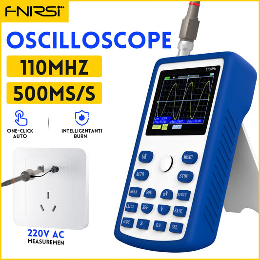 FNIRSI 1C15 Osciloscop digital profesional, lățime de bandă analogică de 110 MHz, rată de eșantionare de 500 MS/s, suportă undă pătrată de 1 kHz, 400 V
