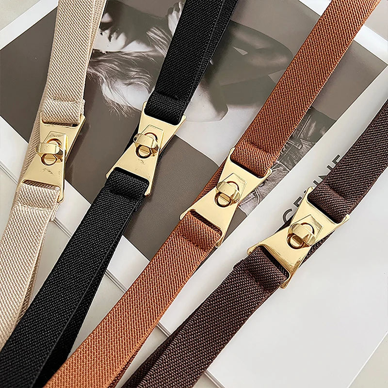 Fashion Elastic All-match Belts For Women Black Color Metal Buckle Thin Belt Casual Ladies Suit Dress Sweater Coat Waistband