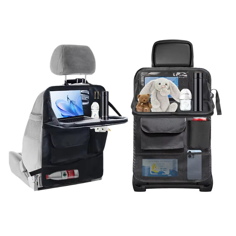 Car Seat Back Storage Bag Large Capacity Multi-Pocket Backseat Organizer Foldable Dining Table Tablet Tray Hanging Bag