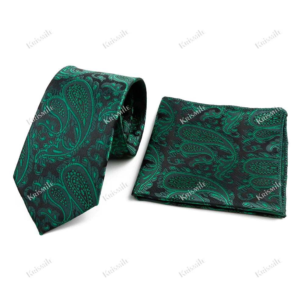 Novelty Paisley Tie Pocket Square Set For Men Skinny Slim 6cm Necktie Fit Business Wedding Party Stage Host Daily Wear Accessory