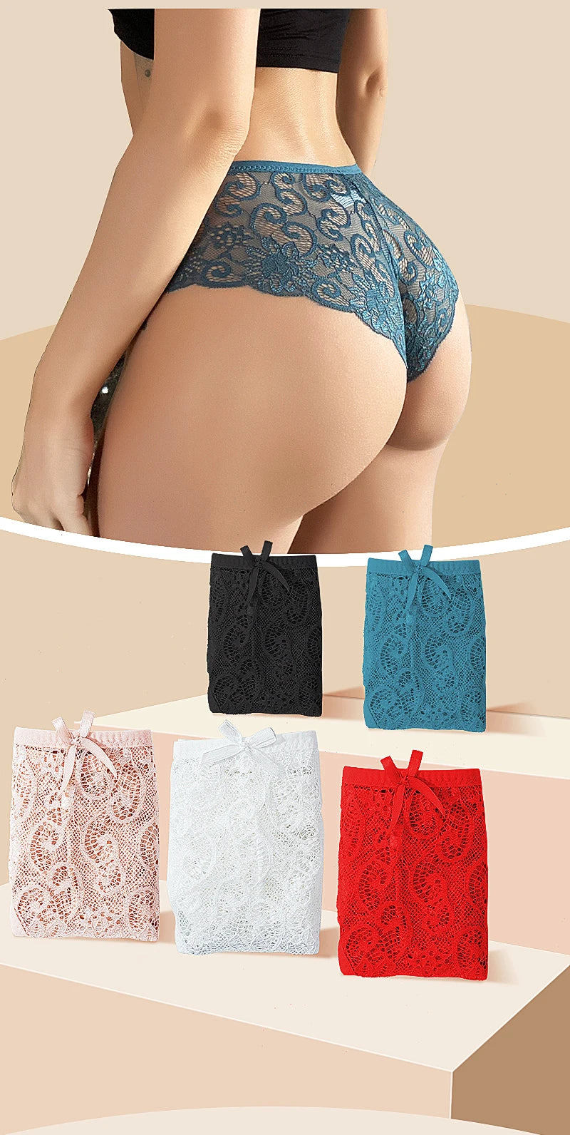 Women's Panties Elegant Lace Transparent Underwear Hollow Out Female Low Waist Briefs Breathable Lingerie Intimates Underpants