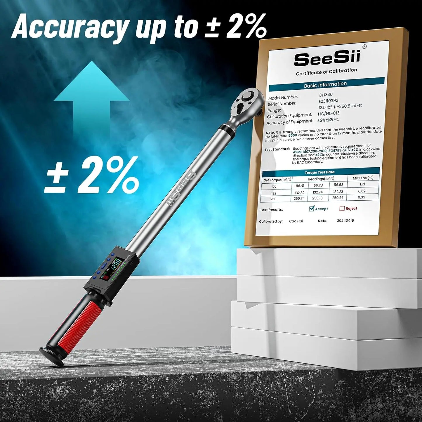 Seesii 1/2'' Elektrischer Drehmomentschlüssel-Kit 2% Drehmomentschlüssel-Genauigkeit 340N.m Digitaler Drehmomentschlüssel mit 3 einstellbaren Modi für Auto-Pflege