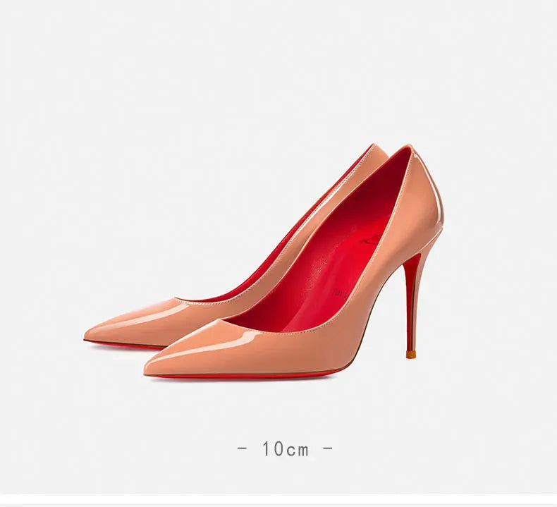 elegant woman heeled shoes 2024 trend luxury Brand Women High Heels Red Shiny Bottoms shallow Pumps Pointed Toe elegant Women 12cm