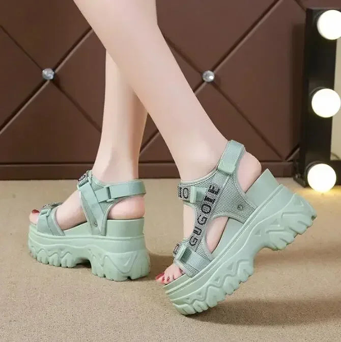 Elegant Female Shoes 2025 Summer Luxury Women Sandals Thick Sole Cake Shoes With Elevated Slope Heels Roman Shoes Woman Sneakers