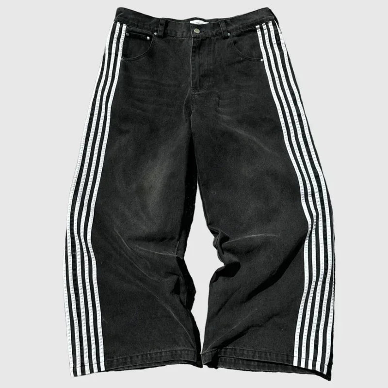 Unisex Jeans 2025 - High Street Vintage Striped Embroidered Harajuku Hip Hop Baggy