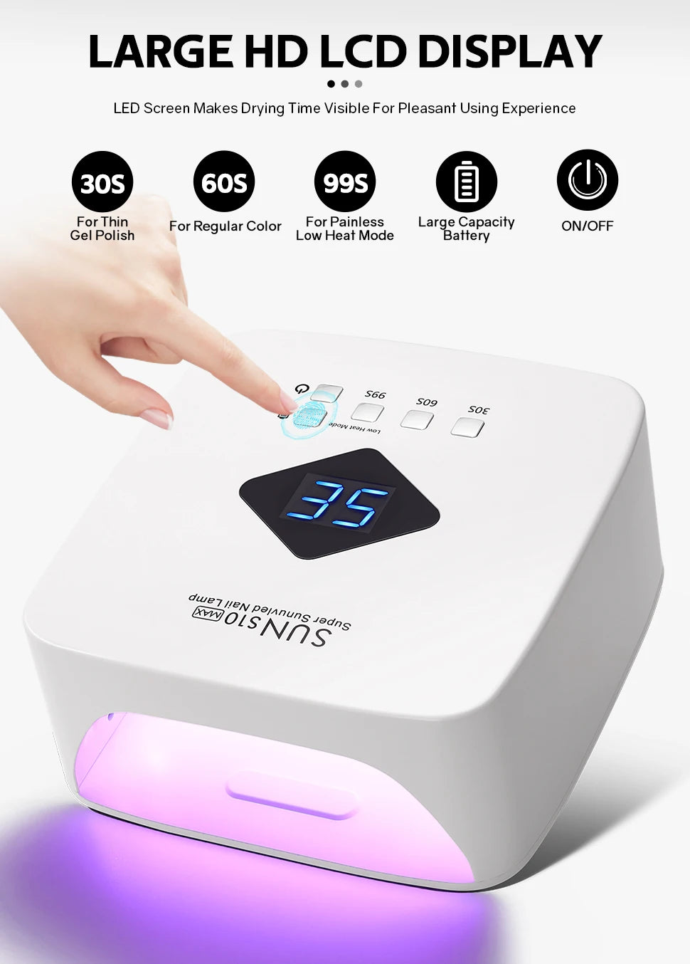 Uscător de unghii DianaBeauty 120W UV LED - 30 LED-uri, 3 temporizatoare, baterie