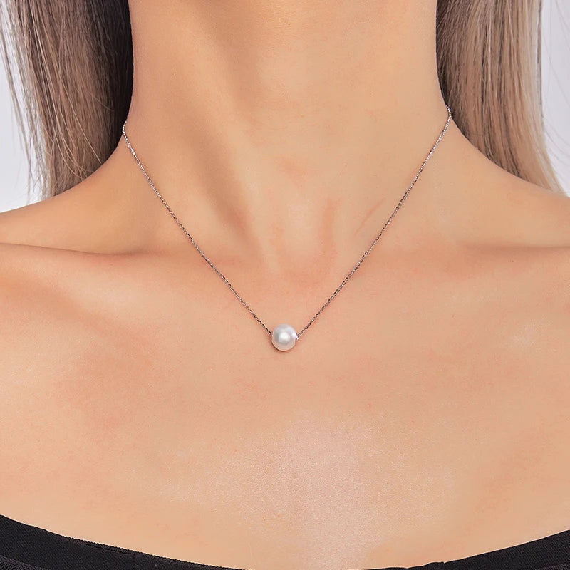 Real Natural Freshwater Pearls Round Shape Pendant Necklace 8-9mm 925 Sterling Silver Classic Fashion Jewelry Gifts for Women