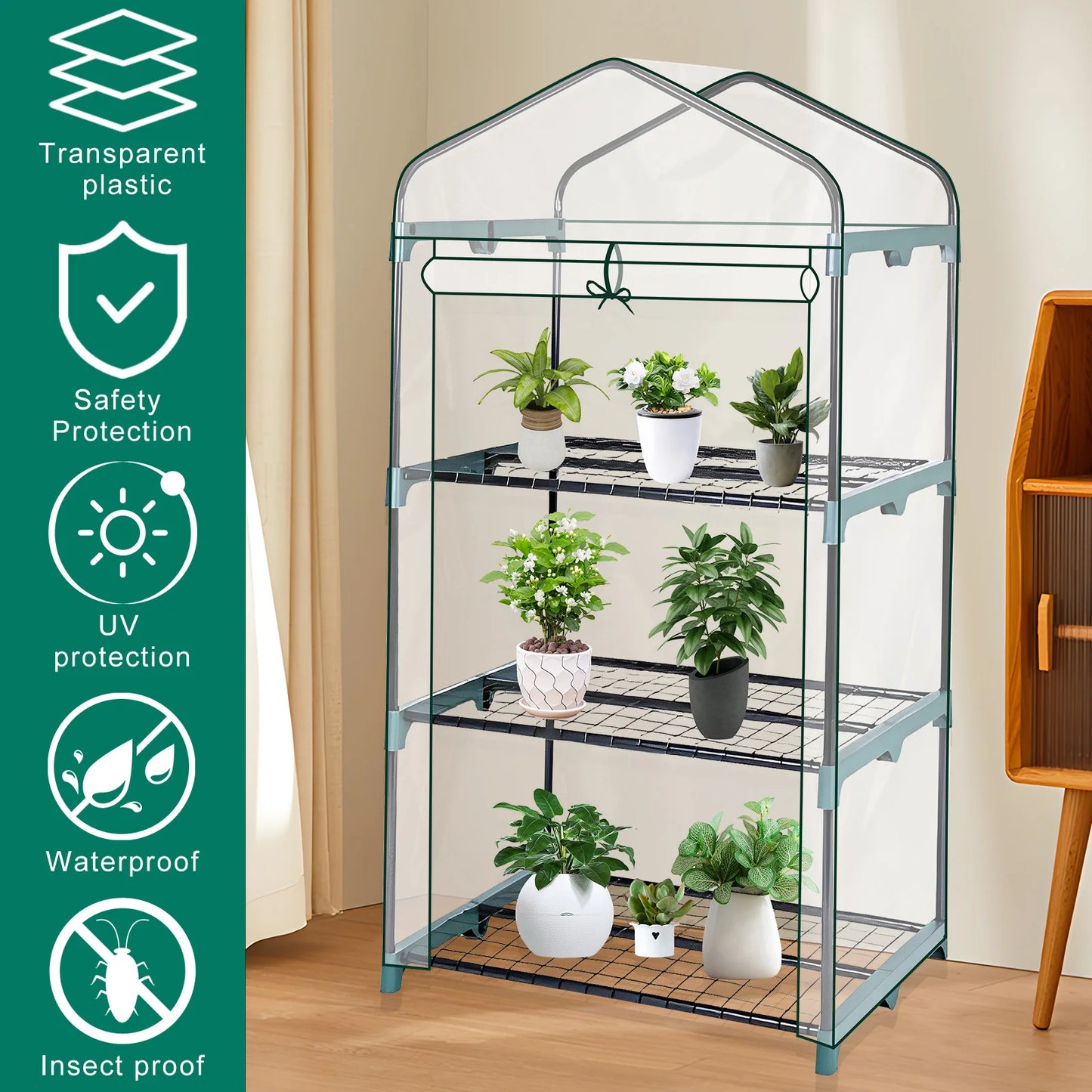 Garden Greenhouse Transparent Weatherproof Plant Grow House Cover with Roll up Double Zipper Door Small Waterproof Frost