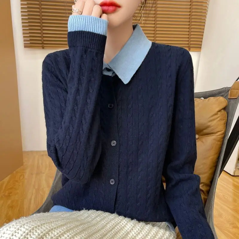CN Fujian Zweiteiliger Strickcardigan - Größe L Polyester Knopf