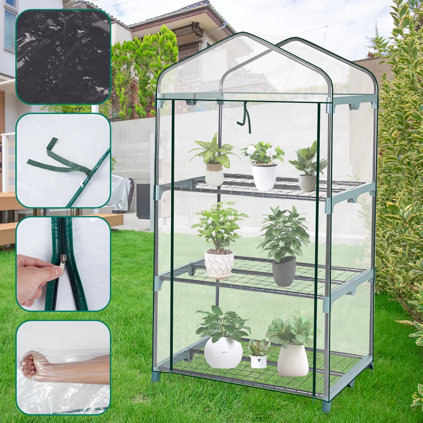 Garden Greenhouse Transparent Weatherproof Plant Grow House Cover with Roll up Double Zipper Door Small Waterproof Frost