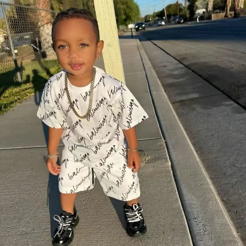 cutyome 1-6Years Baby Boy Clothes Summer Short Sleeve T-shirt Shorts Pants 2pcs/sets Toddler Kids Boys Casual Clothing Suits Loose 2023 Kleiner Junge im weißen Set