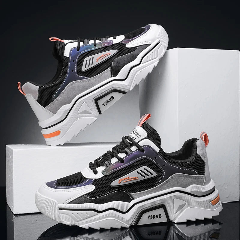 Men's Walking Sneakers Breathable Fashion Sports Shoes Non-slip Lightweight Running Shoes for Men Thick Bottom Mesh Casual Shoes